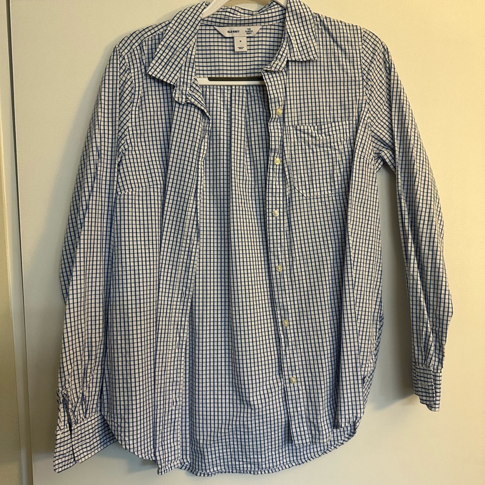 Old Navy Blue and White Casual Button Down Shirt